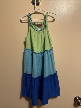 Zunie Sleeveless Tiered Dress in Lime, Aqua & Royal Blue